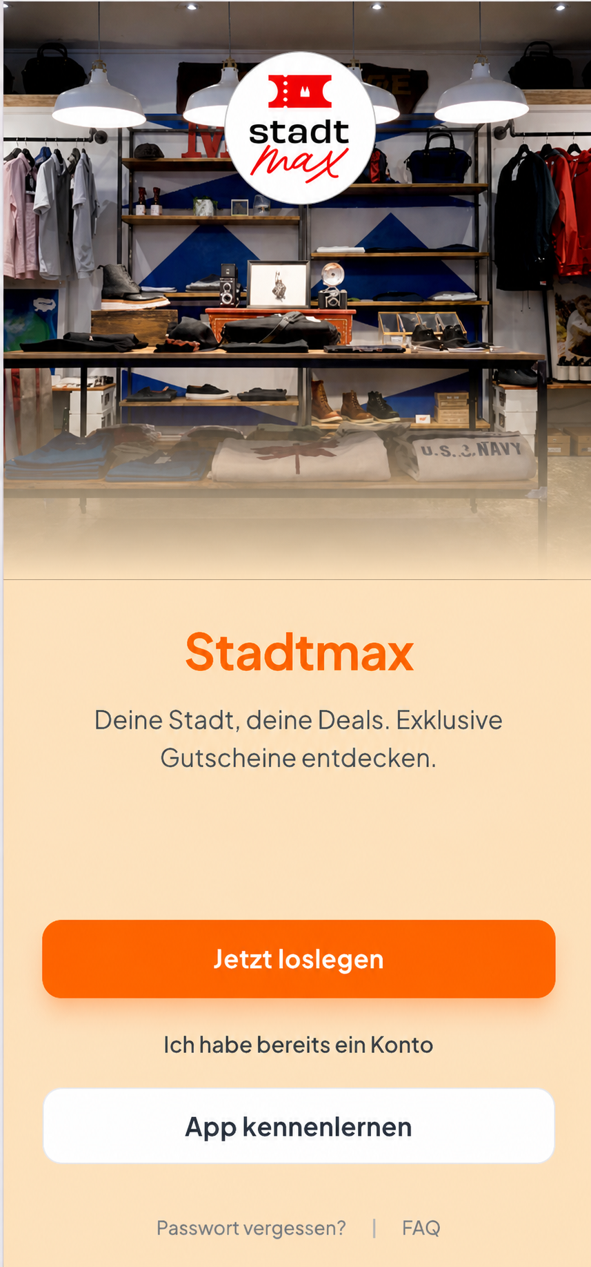 Die StadtMAX App mit dem Angebots-Feed auf einem Smartphone